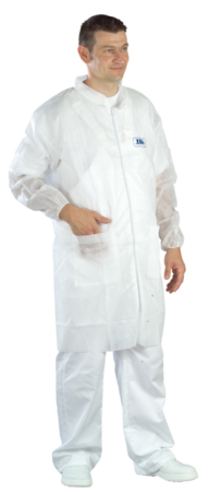 UNICĂ FOLOSINȚĂ - MO41125, Halat de Unică Folosință din Polipropilenă SPP, 30 g/m², cu 2 Buzunare, Închidere cu Fermoar, Alb