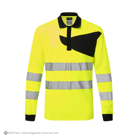 Tricouri si bluze reflectorizante (HI-VIS) - PW220, Bluză polo HI-VIS cu mânecă lungă, din kingsmill polycotton, 144 g/mp