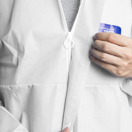 COVERPRO 5S10, Combinezon de Protecție Tip 5/6 din SMS, 50 g/m², Antistatic, cu Glugă, Alb [1]