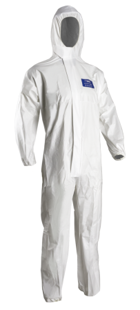 UNICĂ FOLOSINȚĂ - COVERPRO 5M30, Combinezon Microporos Filmat de Protecție Tip 5b/6b, 65 g/m², Antistatic, cu Glugă, Alb