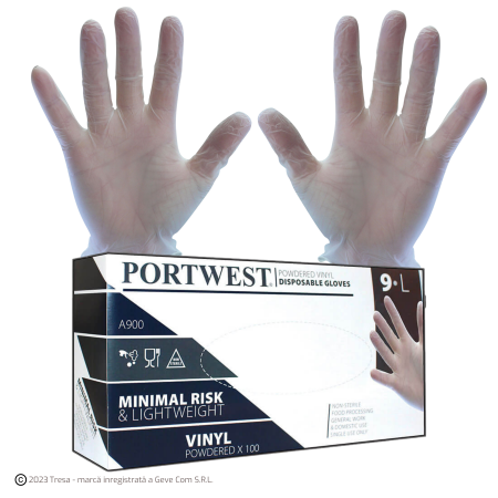 A900, Mănuși de unică folosință din vinil pudrat [Cutie 100 buc]