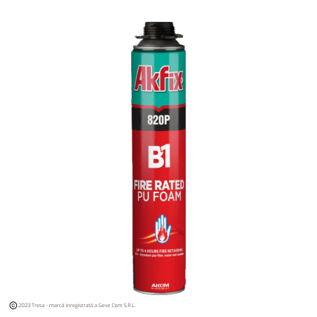 Spume, Silicoane, Adezivi & Conexe - AKFIX 820P, Spuma PU antifoc (clasa de inflamabilitate B1), aplicare cu pistol, tub 750 ml