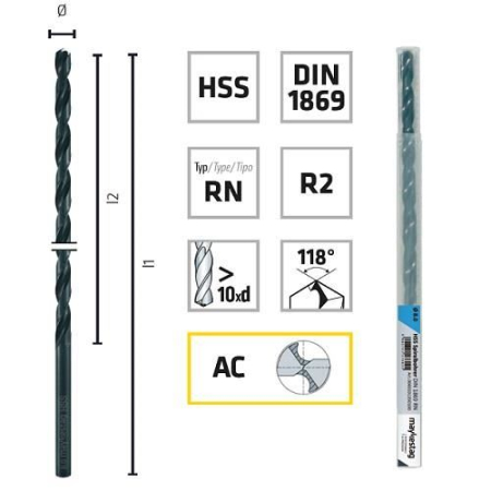 SCULE & MATERIALE - ALPEN, Burghiu extralung pentru metal HSS, DIN 1869, 5-10 mm