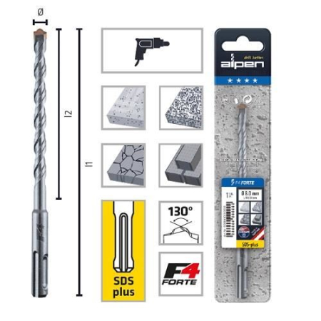 SCULE & MATERIALE - ALPEN, Burghiu pentru beton cu prindere SDS Plus, 4-24 mm