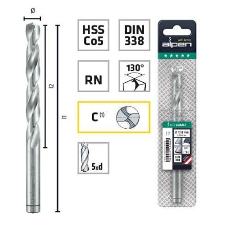 SCULE & MATERIALE - ALPEN, Burghiu pentru metal HSS Cobalt, DIN 338, 2,5-11 mm