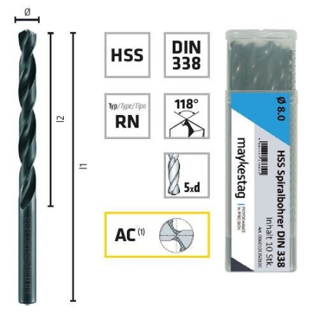 SCULE & MATERIALE - ALPEN, Burghiu scurt pentru metal HSS, DIN 338, 0,5-0,55 mm [cutie 10 bucăți]