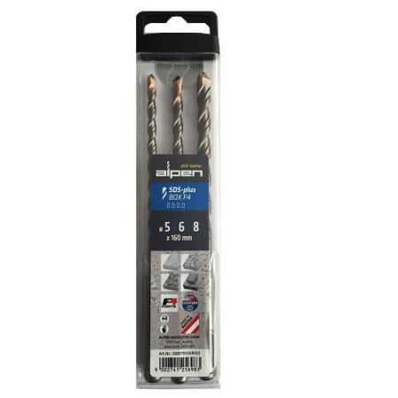 SCULE & MATERIALE - ALPEN, Set 3 burghie pentru beton SDS Plus F4, 5/6/8 x 160 mm