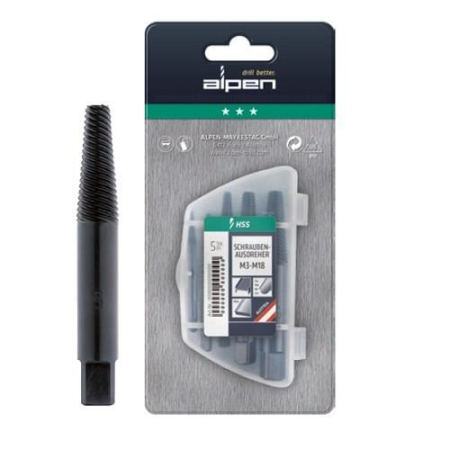 Tarozi, filiere și accesorii de filetat - ALPEN, Set 5 extractoare pentru șuruburi rupte, M3-M18