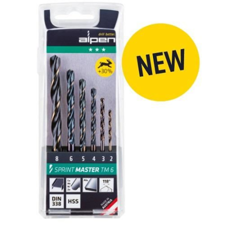 SCULE & MATERIALE - ALPEN, Set 6 burghie pentru metal HSS Sprint Master, DIN 338, 2-8 mm