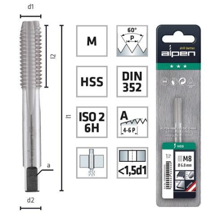 Tarozi, filiere și accesorii de filetat - ALPEN, Tarod cu o trecere pentru filet metric, DIN 352, M3-M12
