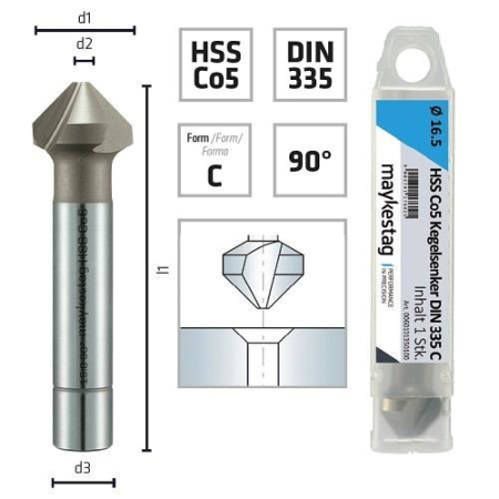 SCULE & MATERIALE - ALPEN, Teșitor conic 90° HSS Cobalt, DIN 335 C, 13,4 mm