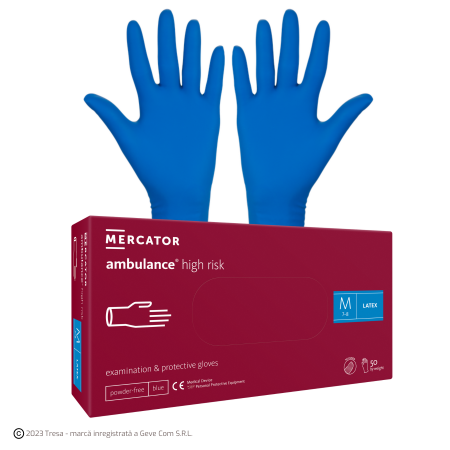 AMBULANCE HIGH RISK, Mănuși de unică folosință din latex nepudrat, lungime > 26 cm [Cutie 50 bucăți]