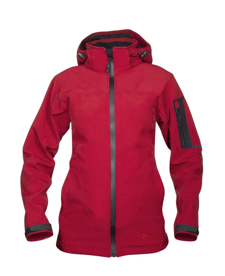 Imbracaminte TERMOIZOLANTĂ - ANIMA, Jachetă damă Softshell cu glugă detașabilă din poliester și elastan cu membrană TPU, 310 g/mp, căptușeală fleece din poliester