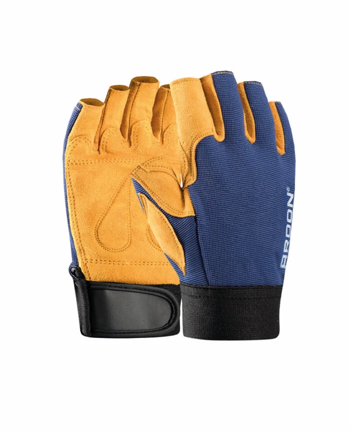 Combinate - AUGUST FL, Mănuși de protecție fără vârfuri de degete din piele de capră întoarsă și poliester, grosime 4,1 mm, manșetă velcro