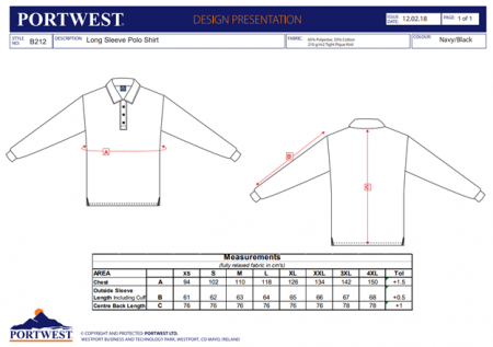 B212, Tricou polo cu mânecă lungă, din tercot, 210 g/mp [1]