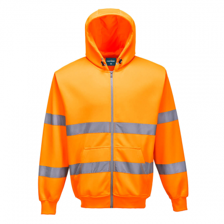 Tricouri si bluze reflectorizante (HI-VIS) - PORTWEST B305, Jachetă tip hanorac Hi-Vis cu glugă încorporată și fermoar frontal, din poliester și bumbac, 300 g/mp
