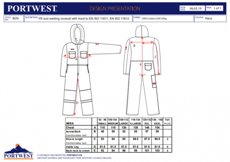 BIZWELD BIZ6, Costum de protecție ignifug cu glugă, din bumbac, 330 g/mp [1]