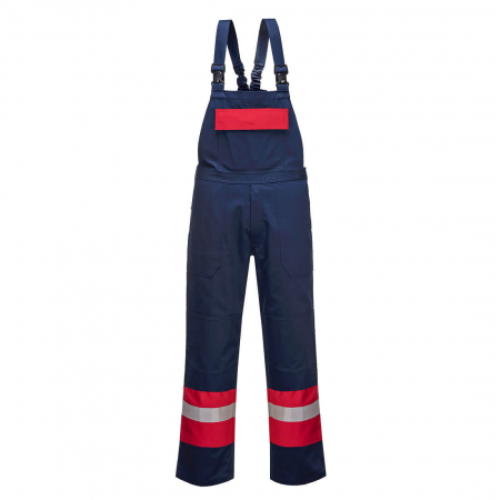 Pantaloni Ignifugi - PORTWEST BIZFLAME - PLUS FR57, Pantaloni cu pieptar ignifugi, antistatici (ESD), din bumbac si fibră de carbon, 350 g/mp
