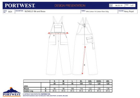 BIZWELD BIZ4, Pantaloni cu pieptar ignifugi pentru sudură din bumbac, 330 g/mp [1]
