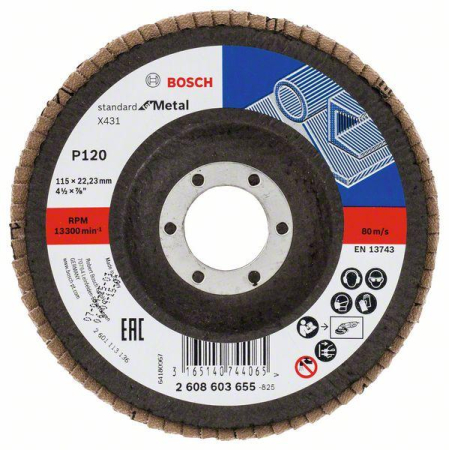 SCULE & MATERIALE - BOSCH, Disc de șlefuire evantai X431 Standard for Metal, versiunea înclinată, Ø 115-125 mm