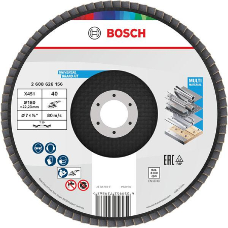 SCULE & MATERIALE - BOSCH, Disc de șlefuire evantai X451, G40, G60, G80 pentru polizoare unghiulare mari, granulație 40-80
