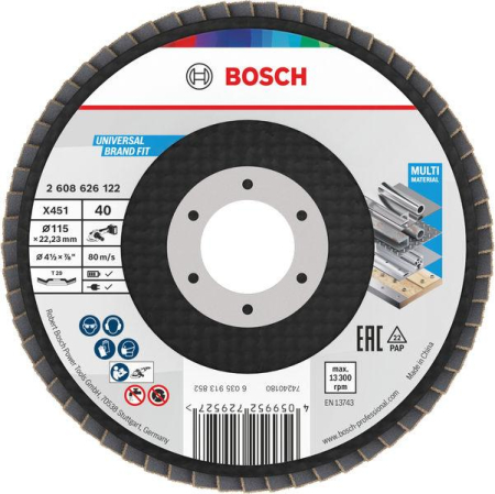 SCULE & MATERIALE - BOSCH, Disc de șlefuire evantai X451, G40, G60 pentru polizoare unghiulare mici, Ø 115-125 mm
