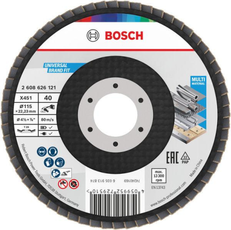 SCULE & MATERIALE - BOSCH, Disc de șlefuire evantai X451, G40, G60 pentru polizoare unghiulare mici, Ø 115-150 mm