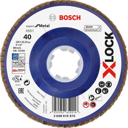 SCULE & MATERIALE - BOSCH EXPERT for Metal, Disc de șlefuire evantai X-LOCK X551, versiunea dreaptă, plastic, granulație 40-80