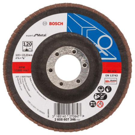 SCULE & MATERIALE - BOSCH EXPERT for Metal, Disc de șlefuire evantai X551, versiunea înclinată pentru polizoare unghiulare mici, Ø 115-125 mm