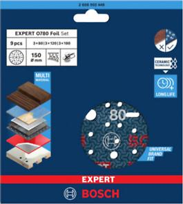 BOSCH EXPERT O780, Set de discuri de șlefuit pe suport de folie, granulație 3x80 / 3x120 / 3x180, Ø 150 mm [3]