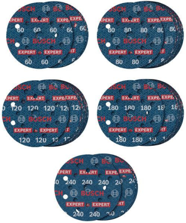 SCULE & MATERIALE - BOSCH EXPERT O780, Set de discuri de șlefuit pe suport de folie, granulație 5x60 / 15x80 / 15x120 / 15x180 / 5x240, Ø 125 mm