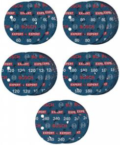 BOSCH EXPERT O780, Set de discuri de șlefuit pe suport de folie, granulație 5x60 / 15x80 / 15x120 / 15x180 / 5x240, Ø 125 mm [1]