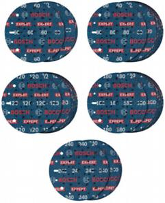 BOSCH EXPERT O780, Set de discuri de șlefuit pe suport de folie, granulație 5x60 / 15x80 / 15x120 / 15x180 / 5x240, Ø 150 mm [1]