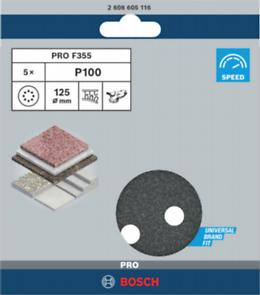 Discuri, coli și role abrazive - BOSCH PRO F355, Disc de șlefuit pentru șlefuitoare orbitale cu excentric, Ø 125-150 mm [cutie 5 bucăți]