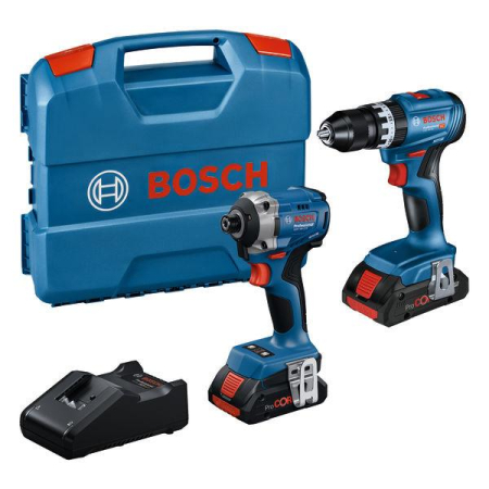 SCULE & MATERIALE - BOSCH PRO GSB 18V-45 + GDR 18V-215, Set combinat 18 V, 2 acumulatori ProCORE18V 4,0 Ah, încărcător GAL 18V-40, L-Case