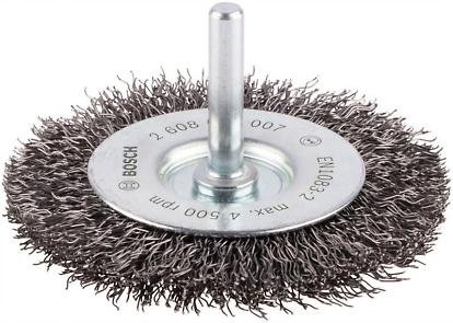 BOSCH PRO Metal Clean, Perie-disc de sârmă, din sârmă ondulată, pentru mașini de înșurubat și mașini de găurit cu percuție, tijă cilindrică, Ø 75-100 mm [1]