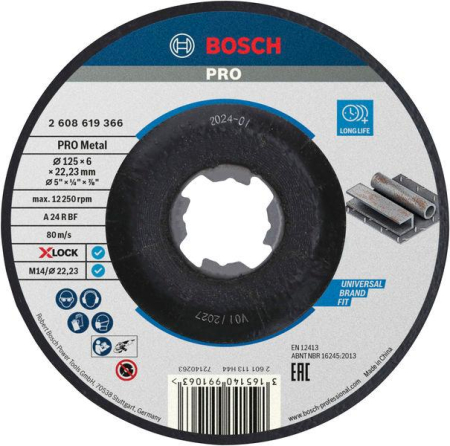 SCULE & MATERIALE - BOSCH PRO Metal, Disc de degroșare din material compozit, pentru polizoare unghiulare mici, X-Lock