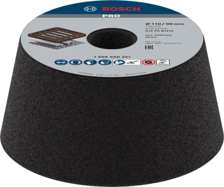 SCULE & MATERIALE - BOSCH PRO Metal, Piatră-oală de șlefuit conică, pentru șlefuire umedă, polizoare unghiulare mari, alezaj 22,23 mm, granulație 16-36