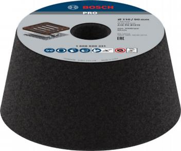 BOSCH PRO Metal, Piatră-oală de șlefuit conică, pentru șlefuire umedă, polizoare unghiulare mari, alezaj 22,23 mm, granulație 16-36 [1]
