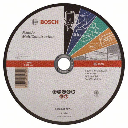 SCULE & MATERIALE - BOSCH PRO Multi Construction, Disc de tăiere din material compozit, pentru polizoare unghiulare mari, alezaj 22,23 mm, 230 x 1,9 mm