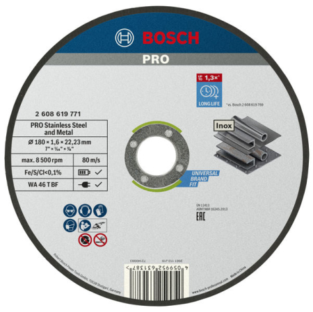 Discuri debitare și polizare - BOSCH PRO STAINLESS STEEL AND METAL, Disc de tăiere compozit, pentru inox și metal