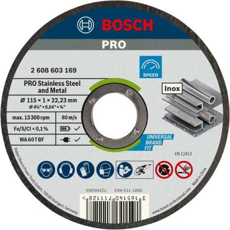 SCULE & MATERIALE - BOSCH PRO Stainless Steel and Metal, Disc de tăiere din material compozit, cu durată mare de viață, pentru polizoare unghiulare mici, alezaj 22,23 mm, Ø 115-125 mm [cutie 10 bucăți]