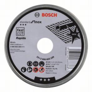 BOSCH PRO Stainless Steel and Metal, Disc de tăiere din material compozit, cu durată mare de viață, pentru polizoare unghiulare mici, alezaj 22,23 mm, Ø 115-125 mm [cutie 10 bucăți] [1]