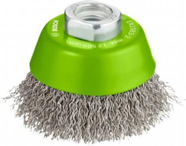 BOSCH PRO Stainless Steel Clean, Perie-oală, din sârmă ondulată, pentru polizoare unghiulare mici, filet M14, 65 x 0,3 mm, M14 [1]