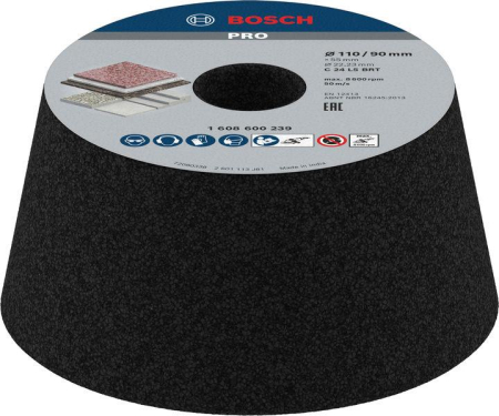 SCULE & MATERIALE - BOSCH PRO Stone, Oală de șlefuit conică, pentru polizoare de șlefuire umedă, polizoare unghiulare mari, alezaj 22,23 mm, granulație 24-54