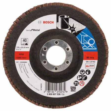 SCULE & MATERIALE - BOSCH PRO X571, Disc de șlefuire evantai, pentru polizoare unghiulare mici, versiunea dreaptă, din fibre, granulație 40-80