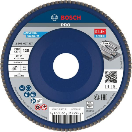 SCULE & MATERIALE - BOSCH PRO X571, Disc de șlefuire evantai, pentru polizoare unghiulare mici, versiunea dreaptă, din plastic, Ø 115-125 mm