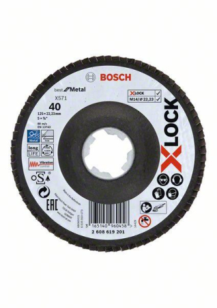 SCULE & MATERIALE - BOSCH PRO X571, Disc de șlefuire evantai, pentru polizoare unghiulare mici, versiunea înclinată, X-Lock, granulație 40-120