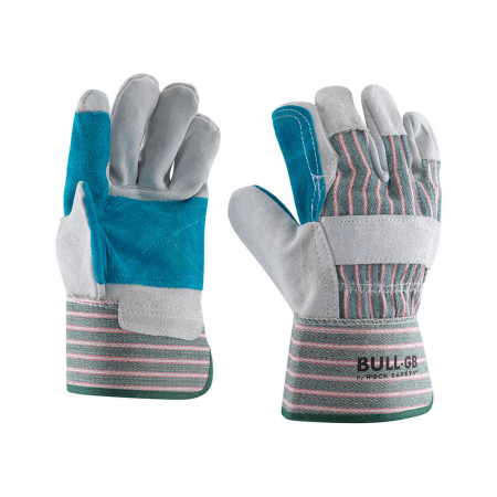 PROTECȚIA MÂINILOR - BULL-GB, Mănuși de protecție din piele șpalț de bovină, cu petic de palmă turcoaz, calitate B