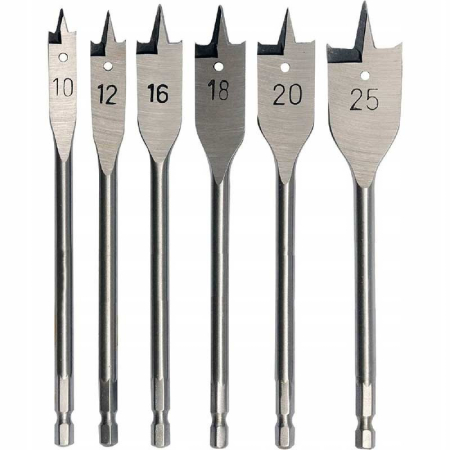 Burghie și dălți - Burghiu lemn, plat set 6 (10, 12, 16, 18, 20, 25 mm)